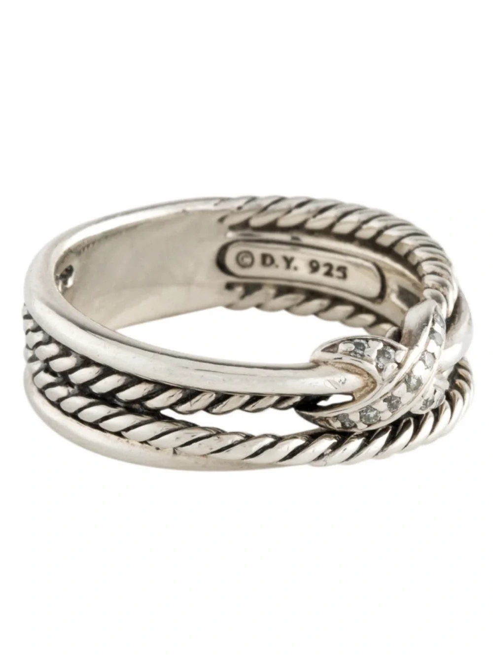 David Yurman Silver Diamond X Collection Ring- Size 5.75